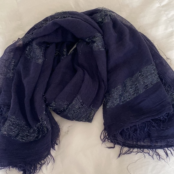 Navy Blue Glitzy Shimmering Sparkling Warm Whimsical Bohemian Scarf - Picture 12 of 17